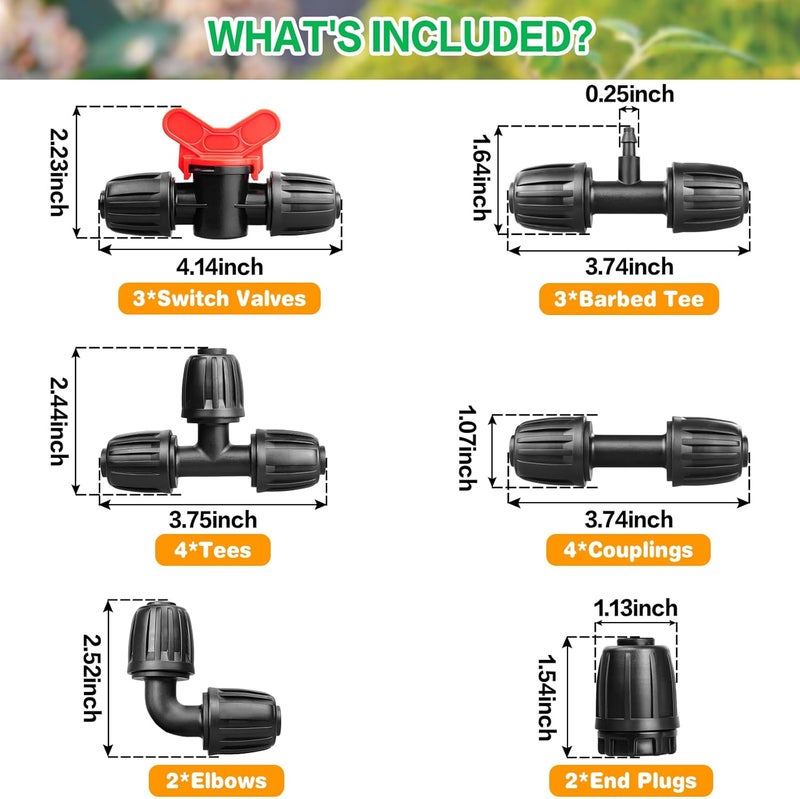 Gardrip Drip Irrigation Fittings Kit for 1/2 Inch Tubing：1/2'' Drip Line Anti-Drop Barbed Locked Nut Connectors 18 Pieces Set Include 4 Couplings 4 Tees 2 Elbows 3 Valves 3 Reducing Tee 2 Plugs - Image 2